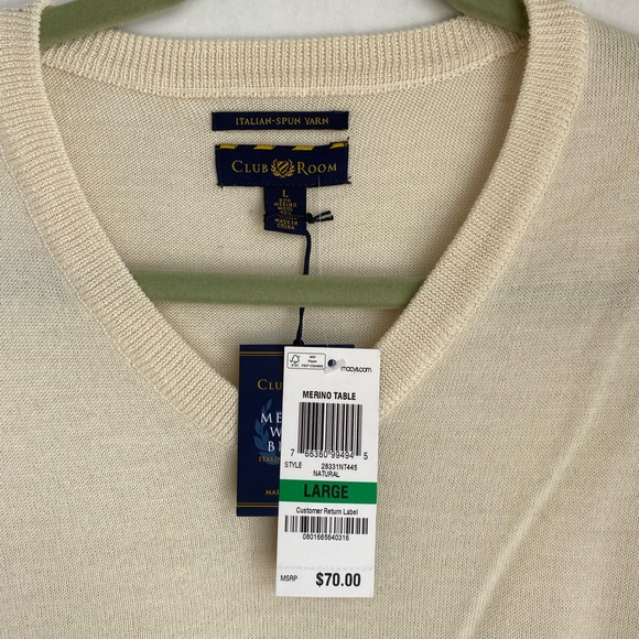 mens sweater Lightweight Merino Wool Mix V-Neck Sweater Large NWT - Picture 3 of 6